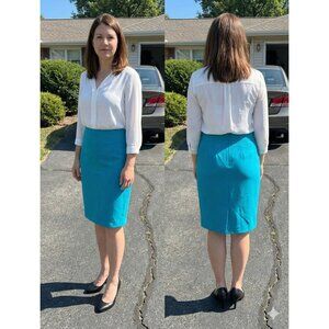 Ann Taylor LOFT Teal Blue Pencil Skirt Size 6 Lined Back Slit Career...